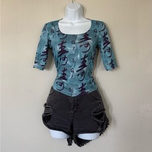 Backstage Cyber Grunge Y2K Blue Graphic Script Tee Size XS